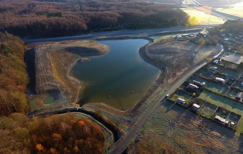 Dronebillede af klimasø, som er et af kommunens tiltag for at forhindre oversvømmelser ved store regnskyl
